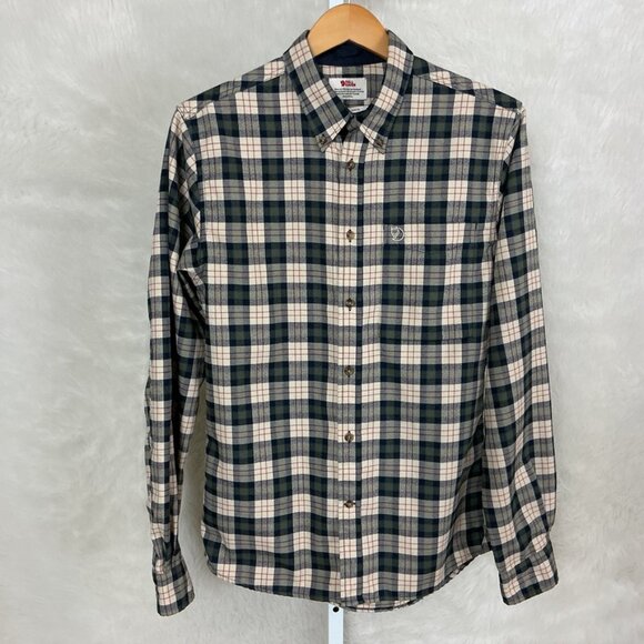 Fjallraven Men's Slim Fit Button Down Ivory, Red, Blue & Green Flannel Shirt M - Picture 1 of 5